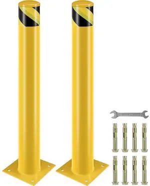 Safety Bollard, 36 Inch Height Bollard Post, 4.5 Inch Diameter Steel Pipe Safety Bollard Post, Yellow Steel Bollard, Steel Safety Bollard with 8 Anchor Bolts, Perfect for Traffic-Sensitive Area