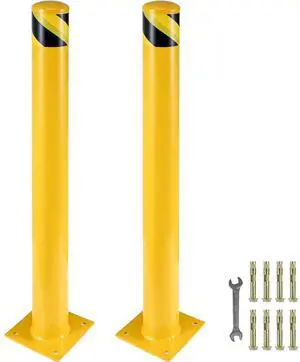 Safety Bollard, 48 Inch Height Bollard Post, 5.5 Inch Diameter Steel Pipe Safety Bollard Post, Yellow Steel Bollard, Steel Safety Bollard with 8 Anchor Bolts, Perfect for Traffic-Sensitive Area