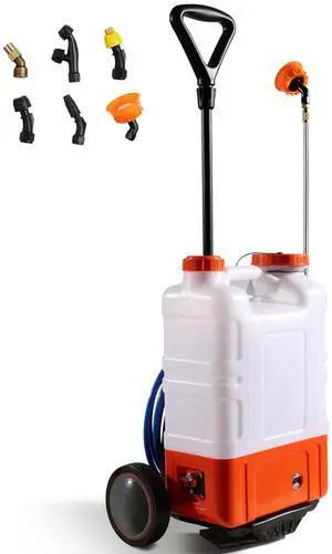 VEVOR Battery Powered Backpack Sprayer with Cart, 0-94 PSI Adjustable Pressure, 4 Gallon Tank on Wheels, with 8 Nozzles and 2 Wands, 12V 7.2Ah Battery, Wide Mouth Lid for Weeding, Spraying, Cleaning VEVOR Battery Powered Backpack Sprayer with Cart, 0-94 PSI Adjustable Pressure, 4 Gallon Tank on Wheels, with 8 Nozzles and 2 Wands, 12V 7.2Ah Battery, Wide Mouth Lid for Weeding, Spraying, Cleaning
