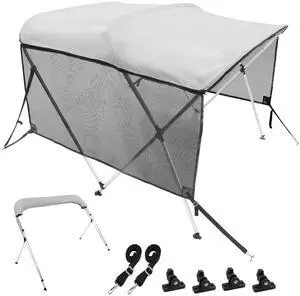 VEVOR 3 Bow Bimini Top Boat Cover, Detachable Mesh Sidewalls, 600D Polyester Canopy with 1" Aluminum Alloy Frame, Includes Storage Boot, 2 Support Poles, 2 Straps, 6'L x 46"H x 67"-72"W, Light Grey VEVOR 3 Bow Bimini Top Boat Cover, Detachable Mesh Sidewalls, 600D Polyester Canopy with 1" Aluminum Alloy Frame, Includes Storage Boot, 2 Support Poles, 2 Straps, 6'L x 46"H x 67"-72"W, Light Grey