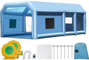 Portable Inflatable Paint Booth, Dimensions 32.8 x 21 x 14.8 ft, Equipped with 1100W and 750W Powerful Blowers and Air Filtration System, Ideal for Large Trucks, Vans, and Industrial Equipment