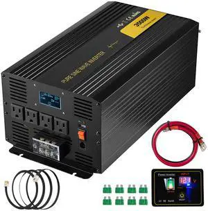 Pure Sine Wave Inverter 3500 Watt Power Inverter, DC 12V to AC 120V Car Inverter, with USB Port LCD Display Remote Controller and AC Outlets (GFCI), for RV Truck Car Solar System Travel Camping