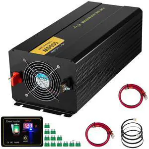 Pure Sine Wave Inverter, 5000 Watt, Power Inverter, DC 12V to AC 120V Car Inverter, with LCD Display, USB Port and Remote Controller, Power Converter for Car RV Truck Solar System Travel Camping