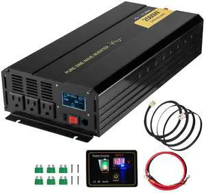 Pure Sine Wave Inverter, 2500 Watt Power Inverter, DC 12V to AC 120V Car Inverter, with USB Port, LCD Display, and Remote Controller Power Converter, for RV Truck Car Solar System Travel Camping