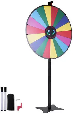 VEVOR 36 inch Spinning Prize Wheel, 18 Slots Spinning Wheel, Roulette Wheel with a Dry Erase and 2 Markers, Tabletop or Floor Standing Win Fortune Spin Games in Party Pub Trade Show Carnival VEVOR 36 inch Spinning Prize Wheel, 18 Slots Spinning Wheel, Roulette Wheel with a Dry Erase and 2 Markers, Tabletop or Floor Standing Win Fortune Spin Games in Party Pub Trade Show Carnival