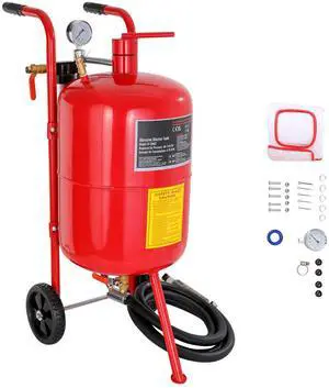 10Gal/40L Sandblaster Equipped with Nozzle Shut-Off Valve Pressure Gauge Ceramic Nozzle 2.5m Hose Filling Funnel Watertrap 6\" Rubber Wheels Grit Power Sand Blasters Portable Sandblasting Equipm