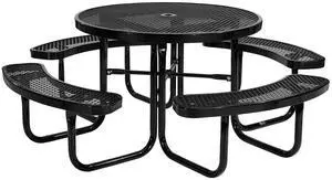 VEVOR Heavy-Duty Picnic Table, Outdoor Furniture Weather Resistant Patio Dining Set, Coated Steel Tables with Umbrella Hole, 46" Round Table and Bench Set, for Garden, Backyard, Porch (Black)