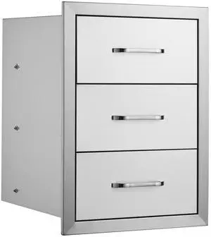 Outdoor Kitchen Drawers 16\" W x 21.5\" H x 18\" D, Flush Mount Triple Access BBQ Drawers with Stainless Steel Handle, BBQ Island Drawers for Outdoor Kitchens or BBQ Island Patio Grill Station
