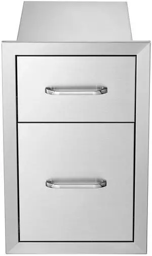 Outdoor Kitchen Drawers 13\" W x 20.4\" H x 20.8\" D, Flush Mount Double BBQ Access Drawers with Stainless Steel Handle, BBQ Island Drawers for Outdoor Kitchens or Patio Grill Station