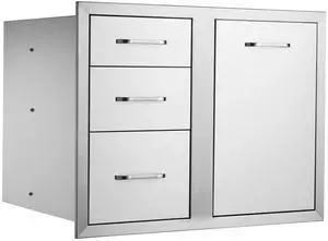 Outdoor Kitchen Door Drawer Combo 29.5\" W x 22.6\" H x 21.7\'\'D, Access Door/Triple Drawers with Propane Drawer and Adjustable Garbage Ring, Perfect for BBQ Island Patio Grill Station