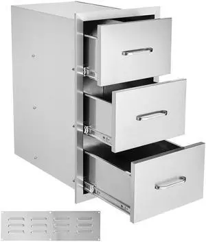 Outdoor Kitchen Drawers 16\" W x 28.5\" H x 20.5\" D, Flush Mount Triple Access BBQ Drawers Stainless Steel with Handle, BBQ Island Drawers for Outdoor Kitchens or Patio Grill Station