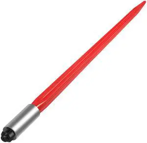 Hay Spear 32" Bale Spear 1350 lbs Capacity, Bale Spike Quick Attach Square Hay Bale Spears 1.4" Wide, Red Coated Bale Forks, Bale Hay Spike with Hex Nut & Sleeve for Buckets Tractors Loaders