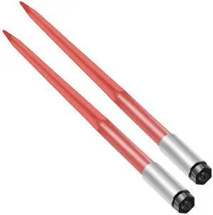 Pair Hay Spear 43" Bale Spear 3000 lbs Capacity, Bale Spike Quick Attach Square Hay Bale Spears 1 3/4", Red Coated Bale Forks, Bale Hay Spike with Hex Nut & Sleeve for Buckets Tractors Loaders