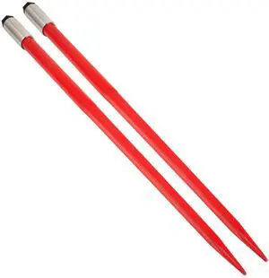 Pair Hay Spear 49" Bale Spear 3000 lbs Capacity, Bale Spike Quick Attach Square Hay Bale Spears 1 3/4", Red Coated Bale Forks, Bale Hay Spike with Hex Nut & Sleeve for Buckets Tractors Loaders