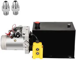 Hydraulic Power Unit 12 Volt Dump Trailer Hydraulic Pump Double Acting 12 Quart Hydraulic Pump Electric Hydraulic Cylinder Pump with Brass Pressure Gauge for Dump Trailer Lift Gates & Trucker