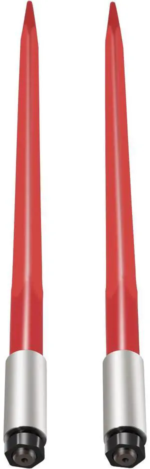 Pair Hay Spear 39" Bale Spear 3000 lbs Capacity, Bale Spike Quick Attach Square Hay Bale Spears 1 3/4", Red Coated Bale Forks, Bale Hay Spike with Hex Nut & Sleeve for Buckets Tractors Loaders