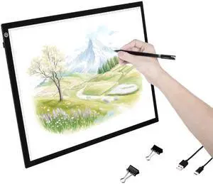 Light Board, A3 LED Light Pad with 3 Level Dimmable Brightness, USB Powered Light Table for Tracing, Light Box for Diamond Painting, Animation, Sketching, Drawing, Stenciling, Artists (Black)