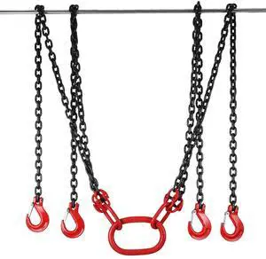 Chain Sling, 5/16 inch x 10 ft Lifting Chains with Hooks, G80 Engine Chain Hoist Lifts, 11000 lbs/5 Ton Capacity Lifting Sling Chains for Engine Hoist, Engine Lift Chain with 4 Leg Grab Hooks