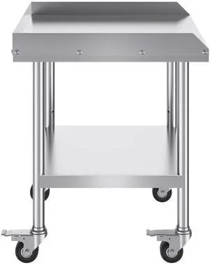 VEVOR Stainless Steel Work Table, 24 x 28 x 30 Inch Commercial Food Prep Worktable with 4 Wheels, Casters, 3-Sided Backsplash Heavy Duty Prep Worktable, Metal Work Table for Restaurant Home Hotel VEVOR Stainless Steel Work Table, 24 x 28 x 30 Inch Commercial Food Prep Worktable with 4 Wheels, Casters, 3-Sided Backsplash Heavy Duty Prep Worktable, Metal Work Table for Restaurant Home Hotel
