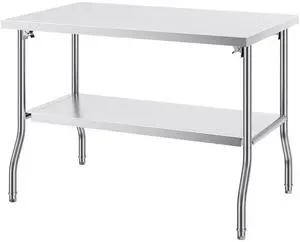 Folding Commercial Prep Table, 48 x 30 Inch Commercial Worktable Workstation with Undershelf, Heavy-duty Stainless Steel Folding Table with 300 lbs Load, for Home Kitchen Restaurant Garage