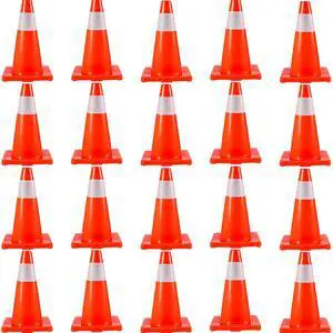 20Pack 18\" Traffic Cones, Safety Road Parking Cones PVC Base, Orange Traffic Cone with Reflective Collars, Hazard Construction Cones for Home Traffic Parking