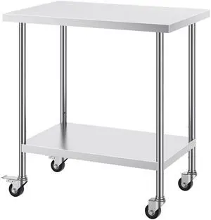 VEVOR Stainless Steel Work Table 24 x 36 x 38 Inch, with 4 Wheels, 3 Adjustable Height Levels, Heavy Duty Food Prep Worktable for Commercial Kitchen Restaurant, Silver VEVOR Stainless Steel Work Table 24 x 36 x 38 Inch, with 4 Wheels, 3 Adjustable Height Levels, Heavy Duty Food Prep Worktable for Commercial Kitchen Restaurant, Silver