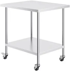 VEVOR Stainless Steel Work Table 30 x 36 x 38 Inch, with 4 Wheels, 3 Adjustable Height Levels, Heavy Duty Food Prep Worktable for Commercial Kitchen Restaurant, Silver VEVOR Stainless Steel Work Table 30 x 36 x 38 Inch, with 4 Wheels, 3 Adjustable Height Levels, Heavy Duty Food Prep Worktable for Commercial Kitchen Restaurant, Silver