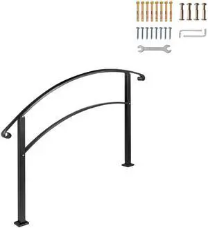 Handrails for Outdoor Steps, Fit 1 or 3 Steps Outdoor Stair Railing, Black Wrought Iron Handrail, Flexible Front Porch Hand Rail, Transitional Handrails for Concrete Steps or Wooden Stairs
