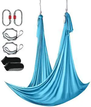 Aerial Yoga Hammock & Swing, 5.5 Yards, Aerial Yoga Starter Kit with 100gsm Nylon Fabric, Full Rigging Hardware & Easy Set-up Guide, Antigravity Flying for All Levels Fitness Bodybuilding, Blue Aerial Yoga Hammock & Swing, 5.5 Yards, Aerial Yoga Starter Kit with 100gsm Nylon Fabric, Full Rigging Hardware & Easy Set-up Guide, Antigravity Flying for All Levels Fitness Bodybuilding, Blue