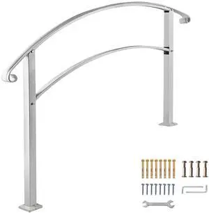 Handrails for Outdoor Steps, Fit 1 or 4 Steps Outdoor Stair Railing, White Wrought Iron Handrail, Flexible Front Porch Hand Rail, Transitional Handrails for Concrete Steps or Wooden Stairs