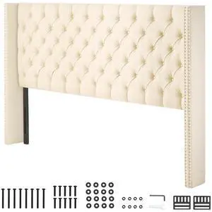 Headboard, King Size Headboard with Adjustable Height, Comfortable Diamond Tufted for King Size Bed, W84.1 x H (54.33-60.24) x D 8.27 in, Ideal for Bedroom, Hotel, Homestay, Dormitory, Cream Headboard, King Size Headboard with Adjustable Height, Comfortable Diamond Tufted for King Size Bed, W84.1 x H (54.33-60.24) x D 8.27 in, Ideal for Bedroom, Hotel, Homestay, Dormitory, Cream