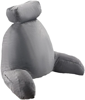 Reading Pillow, Large Bed Pillow with Removable Headrest, Back Pillow with 3 Pockets, Shredded Memory Foam and Washable Short Velvet Cloth, Side with Handles for Reading, Gaming, Resting, Grey Reading Pillow, Large Bed Pillow with Removable Headrest, Back Pillow with 3 Pockets, Shredded Memory Foam and Washable Short Velvet Cloth, Side with Handles for Reading, Gaming, Resting, Grey