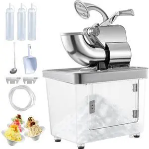 110V Commercial Ice Crusher 440LBS/H, ETL Approved 300W Electric Snow Cone Machine with Dual Blades, Stainless Steel Shaved Ice Machine with Safety On/Off Switch for Family, Restaurants, Bars