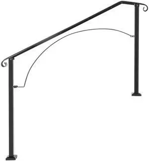 Handrails for Outdoor Steps, Fit 4 or 5 Steps Outdoor Stair Railing, Arch#4 Wrought Iron Handrail, Flexible Porch Railing, Black Transitional Handrails for Concrete Steps or Wooden Stairs