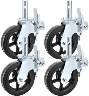 4 Pack 8 Inch Iron Core Polyurethane Swivel Caster With Dual Locking Brake Adjustable Legs 1100LBS Capacity per Wheel