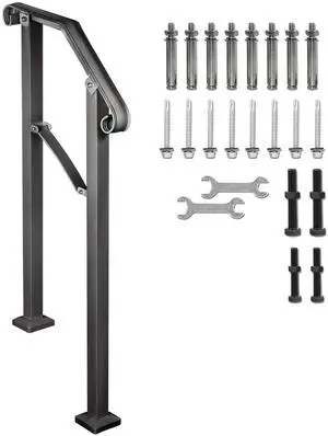 Handrails for Outdoor Steps, Fit 2 or 3 Steps Outdoor Stair Railing, Arch#2 Wrought Iron Handrail, Flexible Porch Railing, Black Transitional Handrails for Concrete Steps or Wooden Stairs