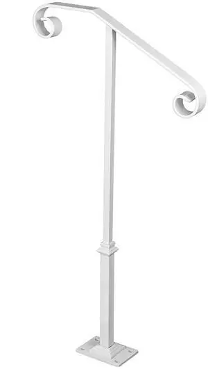 Single Post Handrail White Wrought Iron Post Mount Step Grab Supports Fits 1 or 2 Steps Grab Rail Single Post Railing
