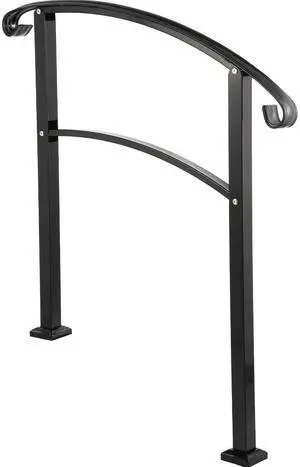 3-Step Transitional Handrail Fits 1 or 3 Steps Matte Stair Rail Wrought Iron Handrail with Installation Kit Hand Rails for Outdoor Steps (Unadjustable) (Black)