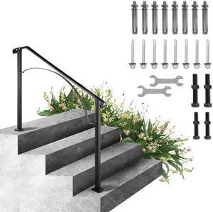 Handrails for Outdoor Steps, Fit 3 or 4 Steps Outdoor Stair Railing, Arch#3 Wrought Iron Handrail, Flexible Porch Railing, Black Transitional Handrails for Concrete Steps or Wooden Stairs