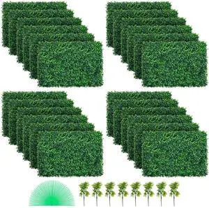 Artificial Boxwood Panel UV 24pcs Boxwood Hedge Wall Panels Artificial Grass Backdrop Wall 24\" X 16\" 4 cm Green Grass Wall, Fake Hedge for Decor Privacy Fence Indoor, Outdoor Garden Backyard