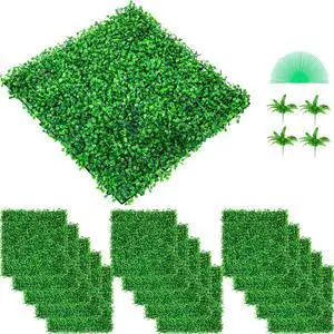 Artificial Boxwood Panel UV 48pcs Boxwood Hedge Wall Panels Artificial Grass Backdrop Wall 10X10\" 4cm Green Grass Wall Fake Hedge for Decor Privacy Fence Indoor Outdoor Garden Backyard