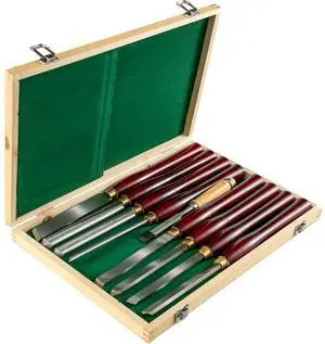 8-Piece Wood Lathe Chisel Kit, HSS Steel Blades, Woodworking Turning Tools with Wooden Storage Case, Ideal for Wood, Root, and Furniture Carving - Red
