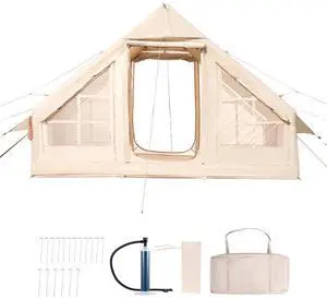 Inflatable Tents for Camping, 3-5 Person Easy Setup Blow up Tent with Hand Pump, 300D Oxford 4 Season Glamping Tent with Stove Jack 2 Doors & 2 Mesh Windows, Storage Bag Included for Easy Taking Inflatable Tents for Camping, 3-5 Person Easy Setup Blow up Tent with Hand Pump, 300D Oxford 4 Season Glamping Tent with Stove Jack 2 Doors & 2 Mesh Windows, Storage Bag Included for Easy Taking