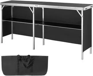 Extra Long Folding Portable Bar Table - Tradeshow Podium Table for Indoor, Outdoor, Party, Picnic, Exhibition, Includes Carrying Case, Storage Shelf and Black Skirt, 77.95" x 15.16" x 34.65" Extra Long Folding Portable Bar Table - Tradeshow Podium Table for Indoor, Outdoor, Party, Picnic, Exhibition, Includes Carrying Case, Storage Shelf and Black Skirt, 77.95" x 15.16" x 34.65"