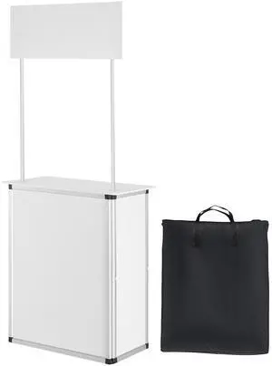 Promotion Counter Table, Portable Tradeshow Podium Table, 30.91" x 14.96" x 71.46", Display Exhibition Counter Stand Booth Fair with Wall, Pop Up Podium with Storage Rack/Carrying Bag Promotion Counter Table, Portable Tradeshow Podium Table, 30.91" x 14.96" x 71.46", Display Exhibition Counter Stand Booth Fair with Wall, Pop Up Podium with Storage Rack/Carrying Bag