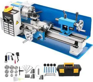 Compact Metal Lathe, 7"x14", Desktop Metalworking Lathe, 550W, Adjustable Speed up to 2250 RPM, Includes 3-jaw Chuck and Digital Display, Precision Crafting Lathe with Tool Box for Metalworki