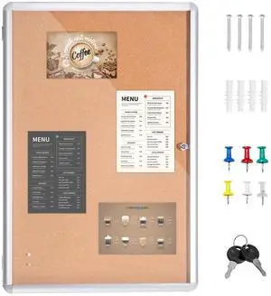 36"x24" Enclosed Cork Board with Aluminum Frame Lockable Bulletin Board with Acrylic Door & 2 Keys Weather-Resistant Wall Display Case for School, Home, Office 36"x24" Enclosed Cork Board with Aluminum Frame Lockable Bulletin Board with Acrylic Door & 2 Keys Weather-Resistant Wall Display Case for School, Home, Office