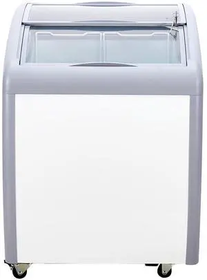 Commercial Ice Cream Display Case, 5.4 Cu.ft Chest Freezer, Mobile Glass Top Deep Freezer, Restaurant Gelato Dipping Cabinet with 2 Wire Baskets, 2 Sliding Glass Doors, Locking Casters, White