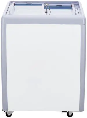 Commercial Ice Cream Display Case, 5.6 Cu.ft Chest Freezer, Mobile Glass Top Deep Freezer, Restaurant Gelato Dipping Cabinet, 2 Sliding Glass Doors, Locking Casters, White