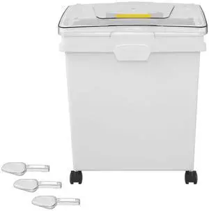 Rice Storage Container, 10.5Gallon/40L x3 Capacity Large Dog Food Dispenser Bin, Kitchen Ingredient Grain Cereal Flour Bin, Pet food Containers with Wheels, 3 Scoops, and Airtight Lid, 3 Pack